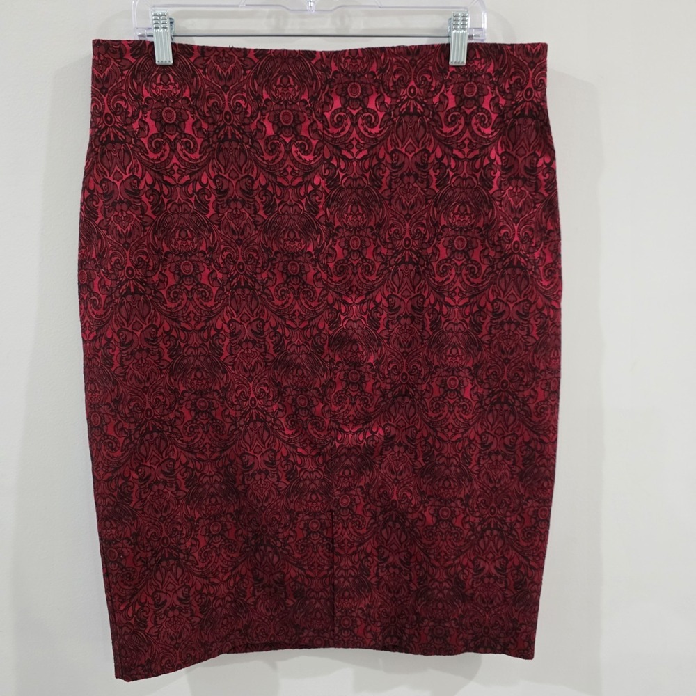Womens Damask Red Black Whimsigoth Midi Skirt Size 18 Goth Vamp